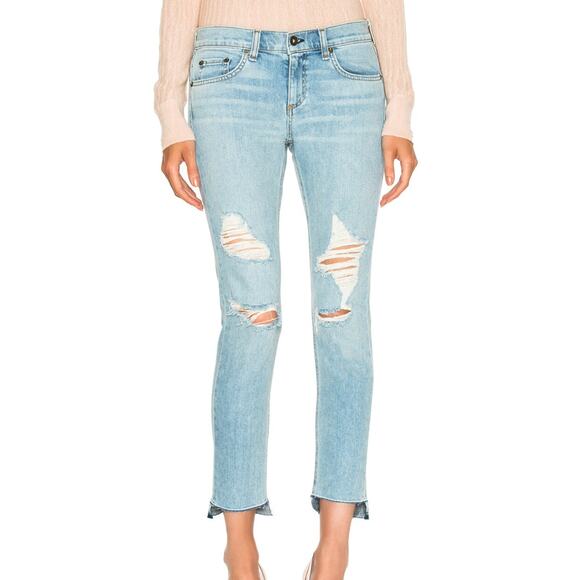 Rag & Bone Dre Distressed Capri Boyfriend Jeans Size 27 Mid Rise Crop - Picture 1 of 5